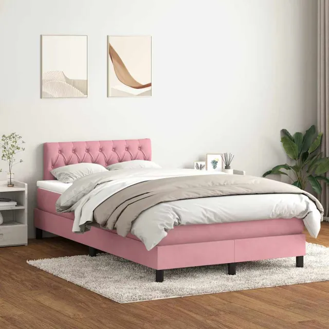 vidaXL Boxspring met matras fluweel roze 120x220 cm