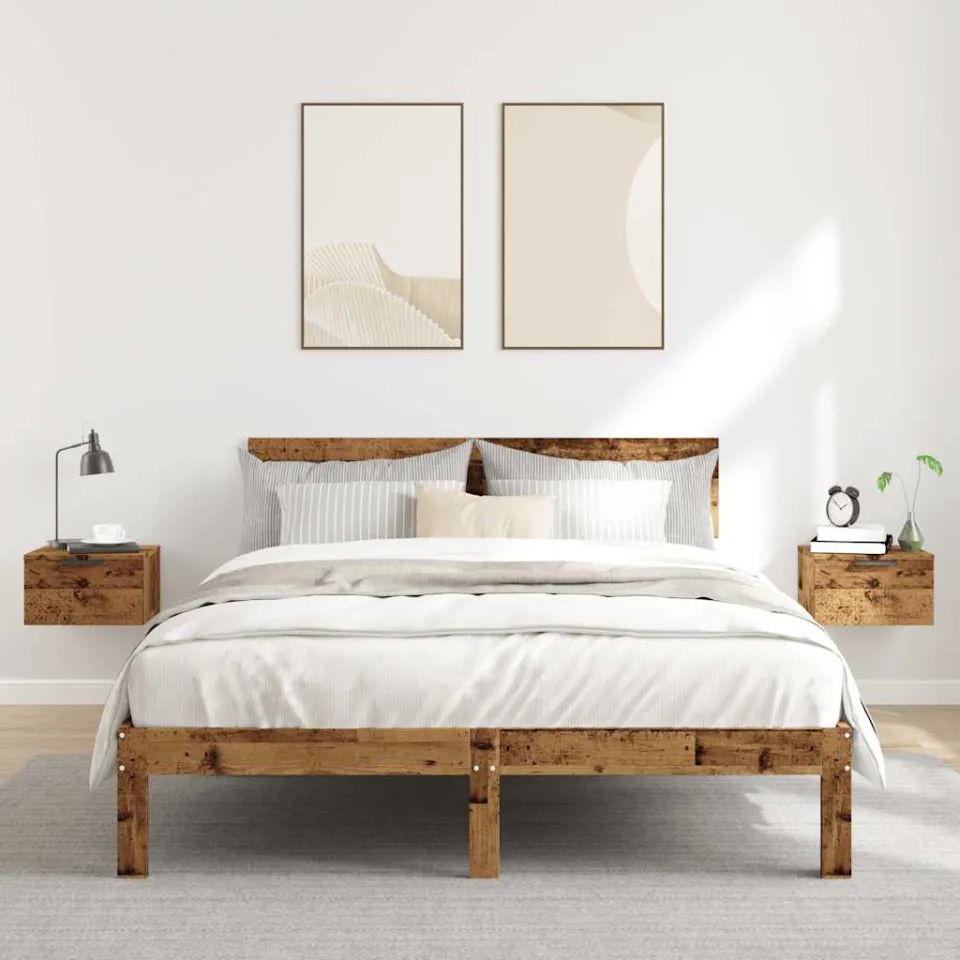 vidaXL Nachtkastjes wandgemonteerd 2 st 34x30x20 cm oud houtkleurig bruin, foto 2