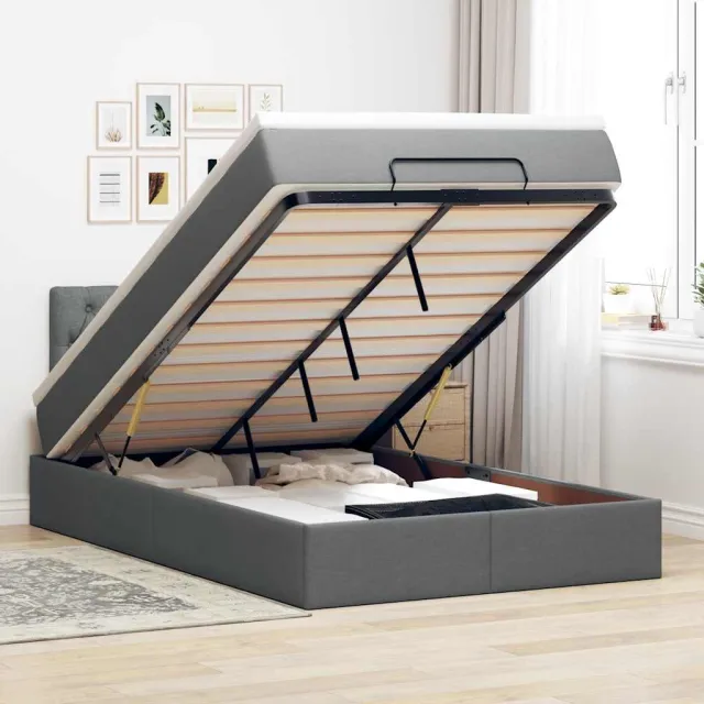 vidaXL Bed poef met matras en LED's 120x200 cm stof donkergrijs