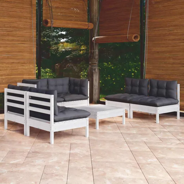 vidaXL 7-delige Loungeset met kussens massief grenenhout Wit