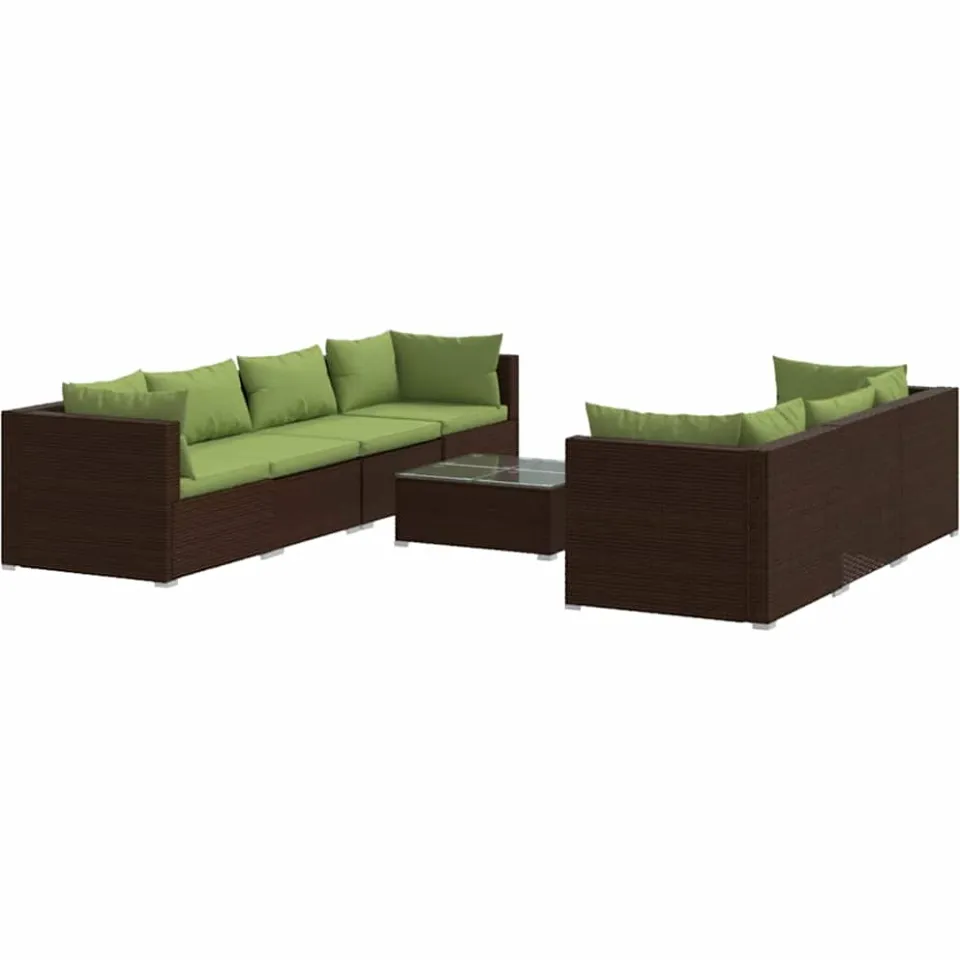 vidaXL 8-delige Loungeset met kussens poly rattan bruin, foto 3