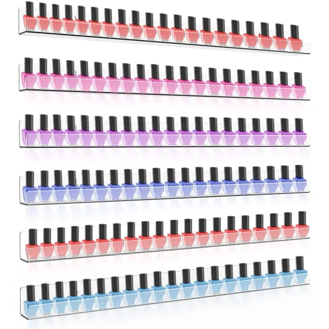 Sezanrpt Doorzichtige nagellak organizer voor aan de muur, 61 cm acryl plank voor 150 flesjes, 6-pack Klaar