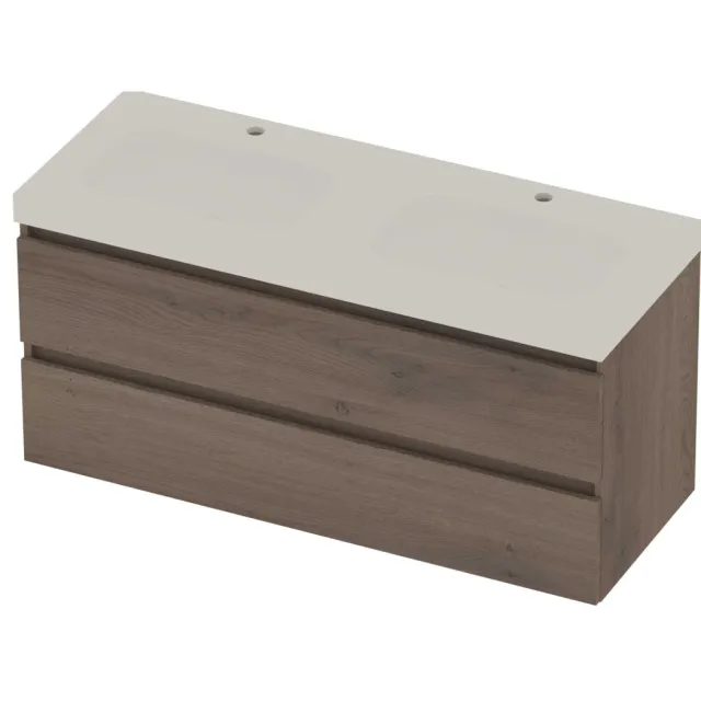 Basic-Line Moby 46 Badmeubelset Polystone 2 Kraangaten 120x46x58 cm M46MWEDO120D2 Dusk Oak Mat Wit