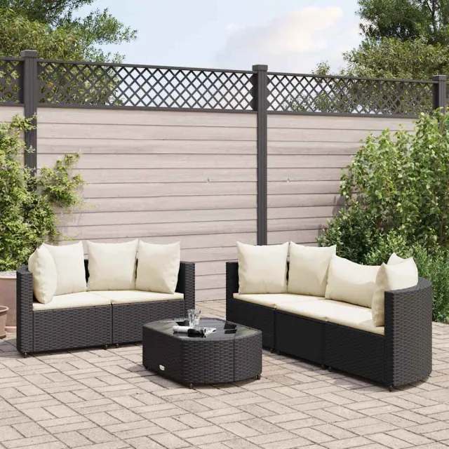 vidaXL 6-delige Loungeset met kussens poly rattan zwart, foto 2