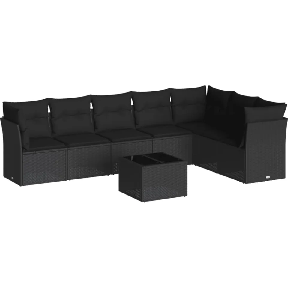 vidaXL 8-delige Loungeset met kussens poly rattan zwart