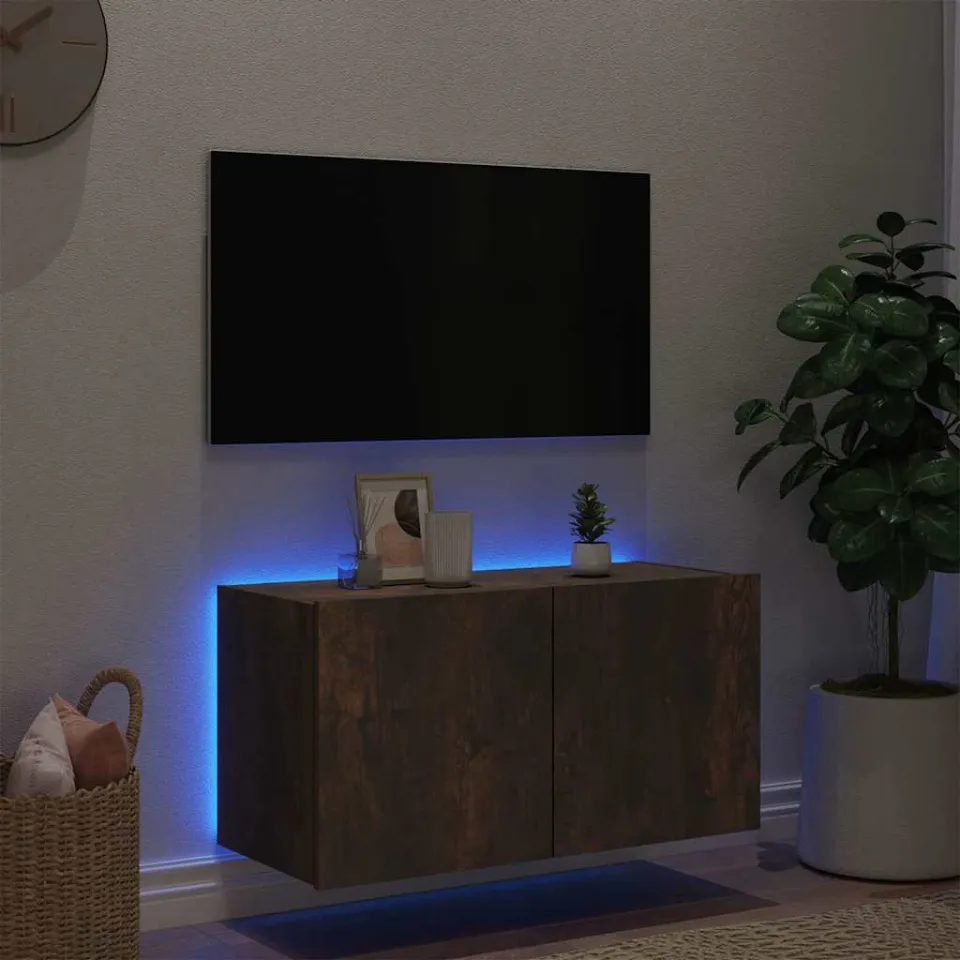 vidaXL Tv-wandmeubel met LED-verlichting 80x35x41 cm gerookt eiken, foto 3