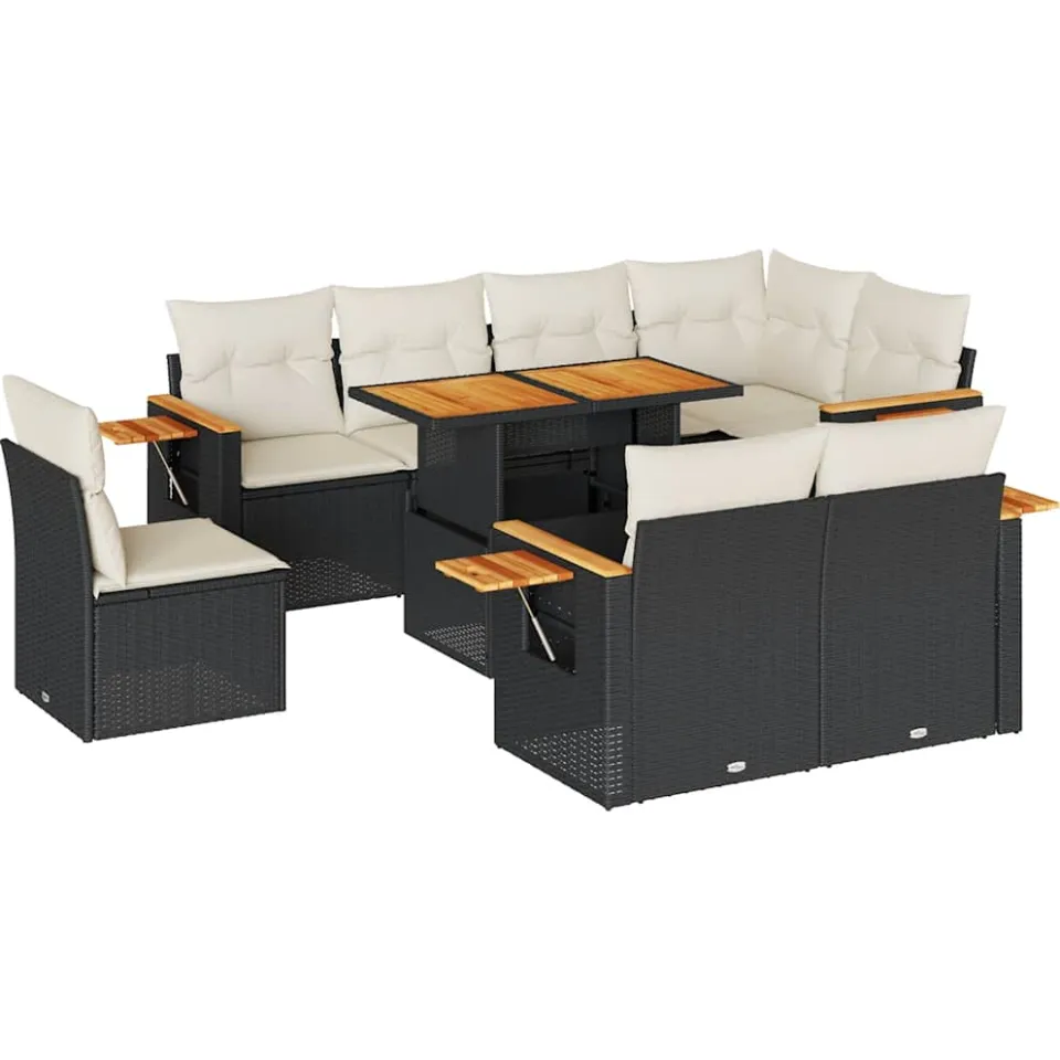 vidaXL 9-delige Loungeset met kussens poly rattan acacia zwart, foto 3