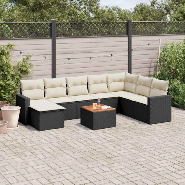 vidaXL 9-delige Loungeset met kussens poly rattan zwart, foto 2