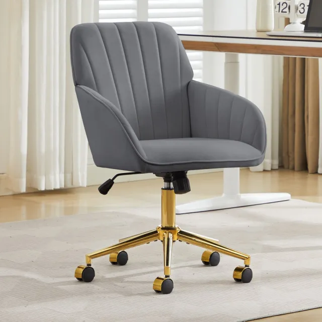 Clruro Bureaustoel - Verstelbare Zithoogte - Ergonomische Rugleuning voor Langdurig Zitten - Draaibaar - Stof Grijs