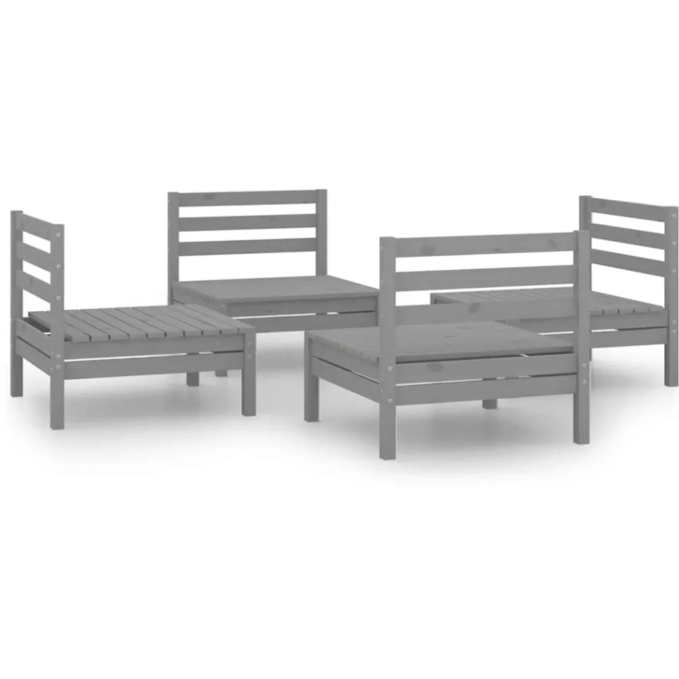 vidaXL 4-delige Loungeset massief grenenhout grijs, foto 3