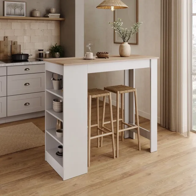 MEUBELLA Montrell - Bartafel - Eikenpatroon/Wit - 115x50x103 cm Bruin|Wit