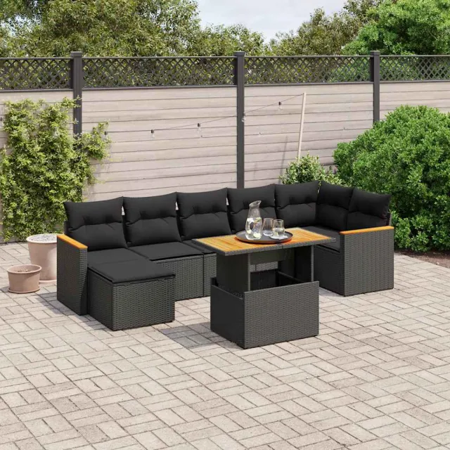 vidaXL 8-delige Loungeset met kussens poly rattan zwart, foto 2