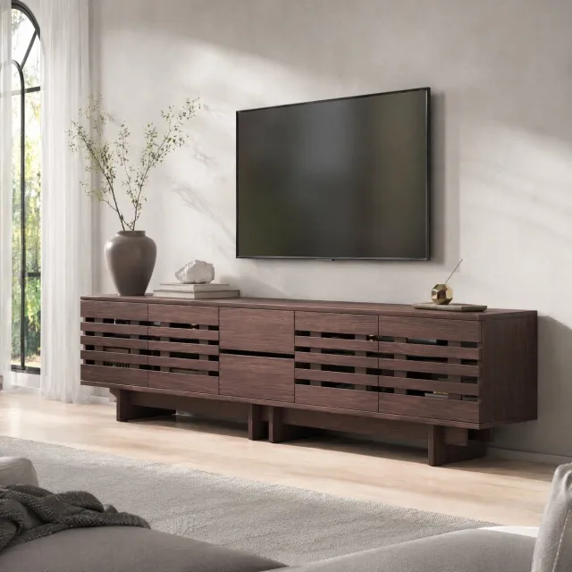 COVREO TV meubel 200x39,5x55 cm walnootkleur, MDF met 2 lades en 4 deuren
