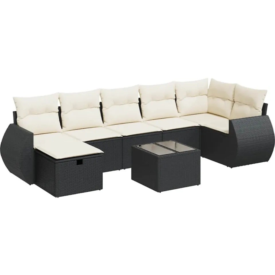 vidaXL 8-delige Loungeset met kussens poly rattan zwart, foto 3