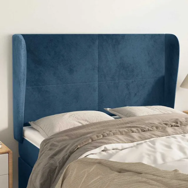 vidaXL Hoofdbord met randen 147x23x118/128 cm fluweel donkerblauw