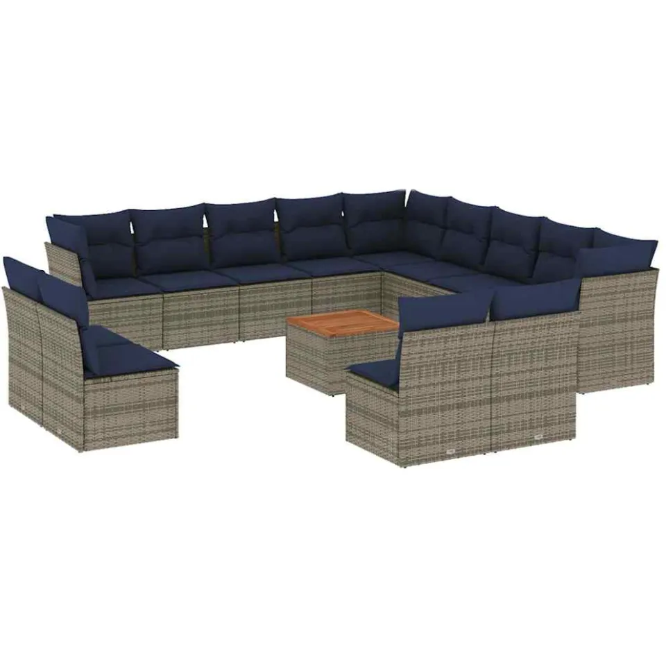vidaXL 14-delige Loungeset met kussens poly rattan grijs, foto 3
