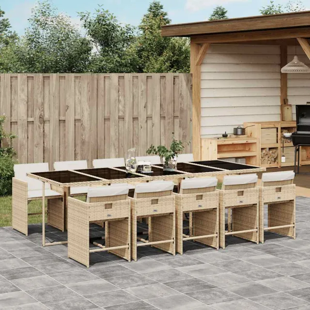 vidaXL 11-delige Tuinset met kussens poly rattan beige, foto 2