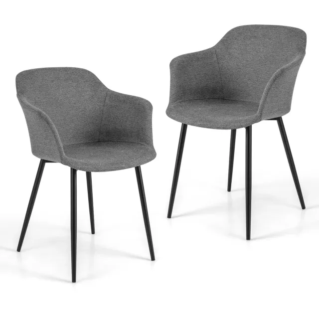 Costway Eetkamerstoelen, set van 2, keukenstoelen met ergonomische rugleuning en brede armleuning, gestoffeerde stoel voor woonkamer, eetkamer, keuken (grijs)