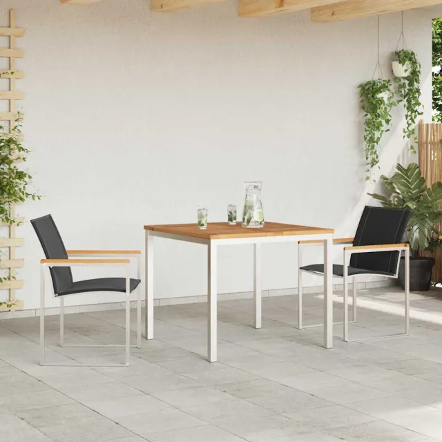 vidaXL Tuin eettafelset 3 st Massief acaciahout en roestvrij staal, foto 2