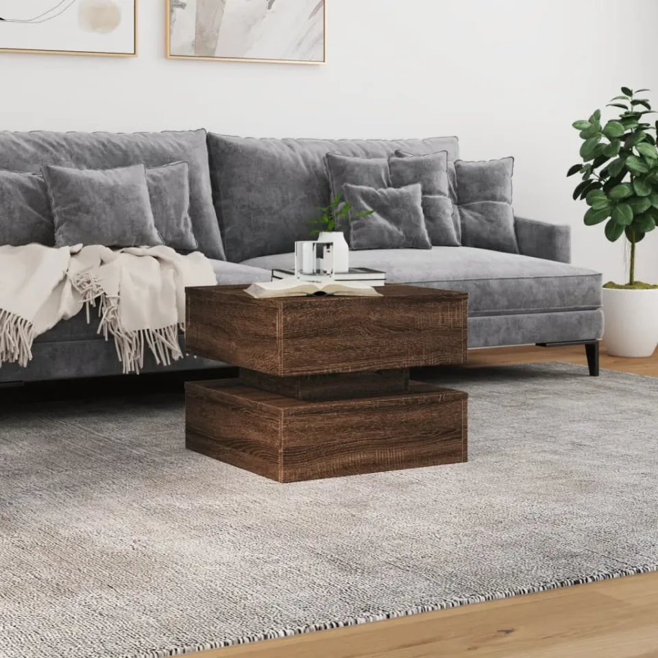 vidaXL Salontafel met LED-verlichting 50x50x40 cm bruin eikenkleur, foto 2