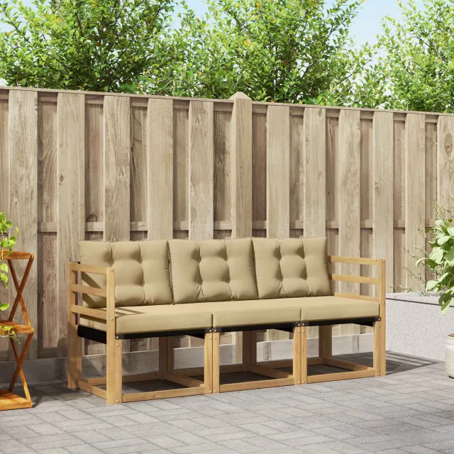 vidaXL Buiten bankenset 3 st 3-zits Wit en Beige
