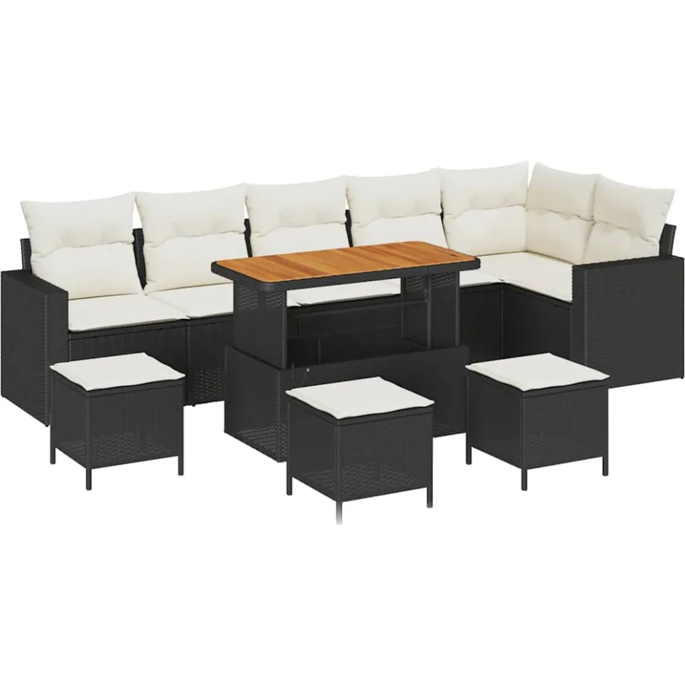 vidaXL Tuinbankenset 10 st Zwart poly rattan