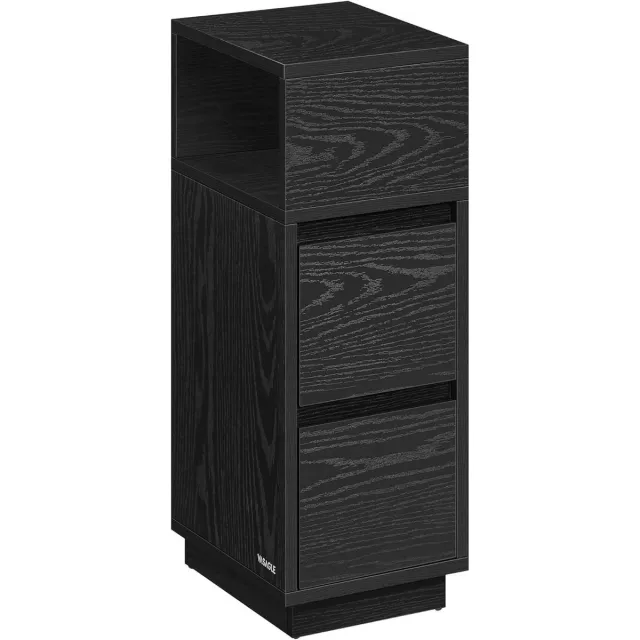 FurnStar Nachtkastje - Smal - Bijzettafel met 2 laden - Open vak links of rechts monteerbaar - Voor slaapkamer en woonkamer - Ebbenzwart