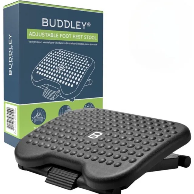BUDDLEY Voetensteun Bureau - Verstelbaar in 3 hoogtes - Ergonomische Voetensteun - Footrest - Voetenbankje bureau ergonomisch - Voetenbankjes verstelbaar - Voetsteun kantoor - DIN 4556 - Voetenbank - Office - Kantoor en Thuiswerkplek