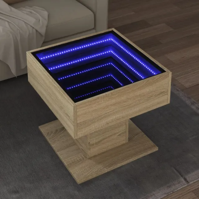 vidaXL Salontafel met LED 50x50x45 cm bewerkt hout sonoma eikenkleurig, foto 2