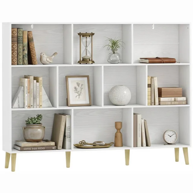 Homcom Boekenplank - Spaanplaat, Grenenhout - 140 x 24 x 107 cm - Wit Houteffect
