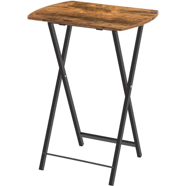 Trankielo Inklapbare Bijzettafel – Vintage Stijl – Multifunctioneel – Donkerbruin – Compact en Draagbaar Zwart bruin