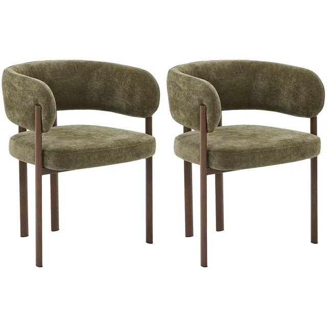 Vente-unique Set van 2 stoelen in stof en metaal met houtlook - Groen en donker naturel - CIBARO Kaki