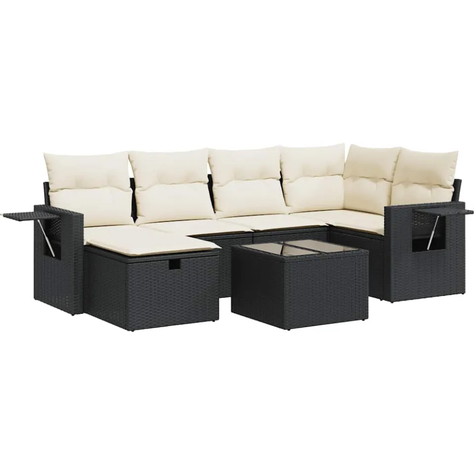vidaXL 7-delige Loungeset met kussens poly rattan zwart, foto 3