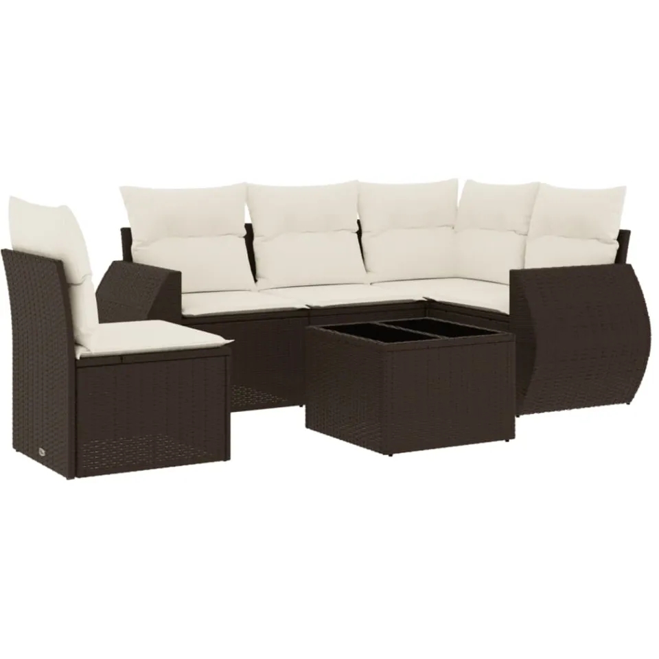 vidaXL 6-delige Loungeset met kussens poly rattan bruin, foto 3