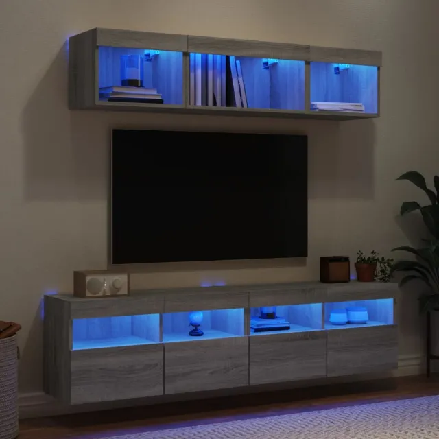 vidaXL 5-delige Tv-wandmeubelset met LED grijs sonoma eikenkleurig