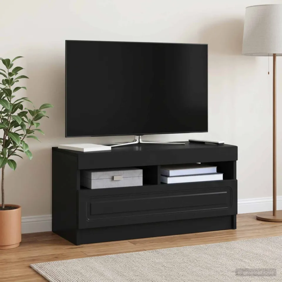 vidaXL LED tv-meubel Zwart Bewerkt hout, foto 4