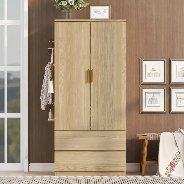 DESMIU Kledingkast Met Twee Laden En Zijpaneel Met Gaten Voor Slaapkamer En Kinderkamer MDF En Multiplex 70x50x170 Cm Houtkleur hout