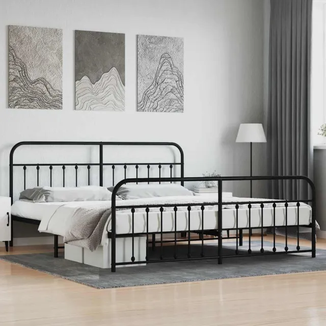 vidaXL Bedframe met hoofd- en voeteneinde metaal zwart 200x200 cm
