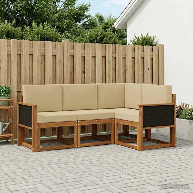 vidaXL Buiten bankenset 4 st 4-zits Natuurlijk en Beige