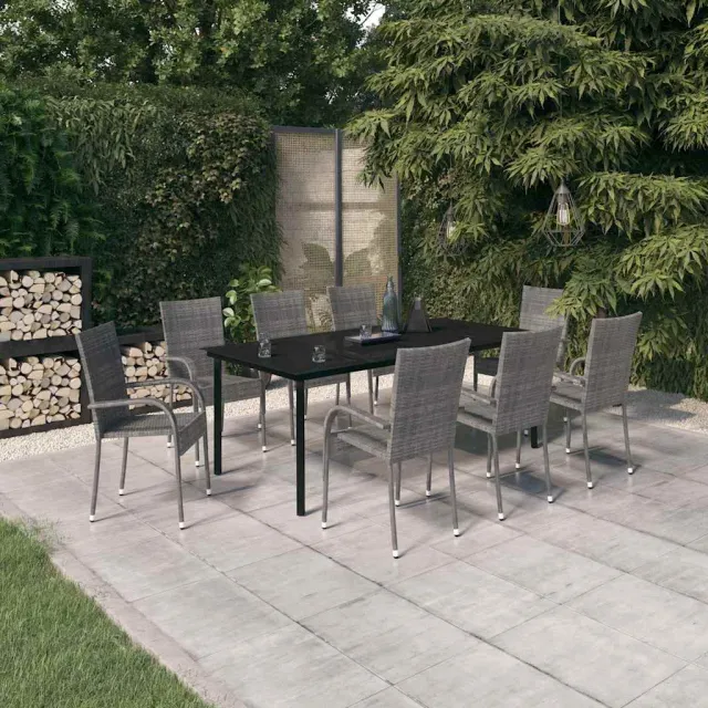 vidaXL 9-delige Tuinset grijs en zwart, foto 2