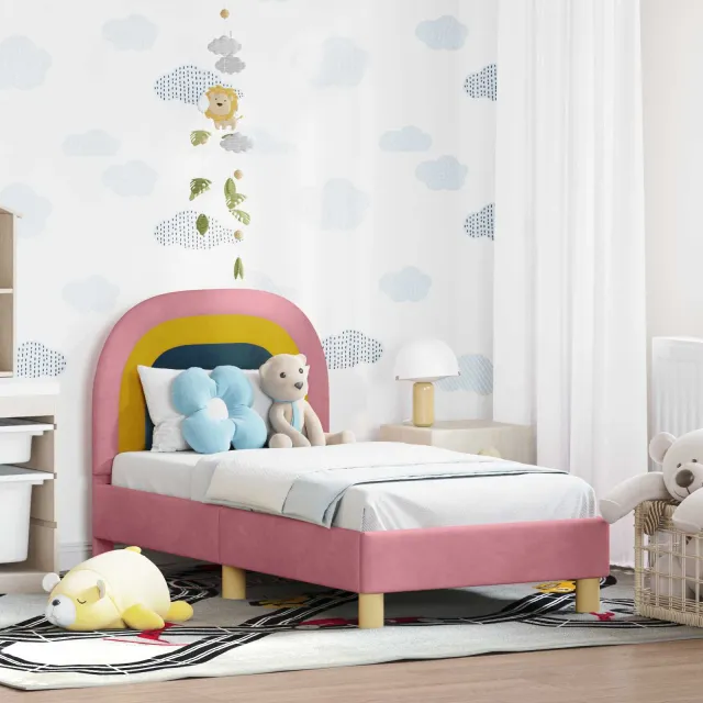 vidaXL Peuterbedframe met hoofdbord Roze 70 x 140 cm Fluweel