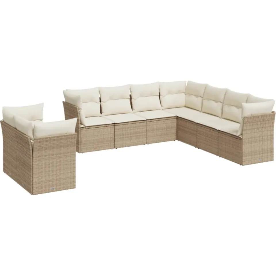 vidaXL 9-delige Loungeset met kussens poly rattan beige