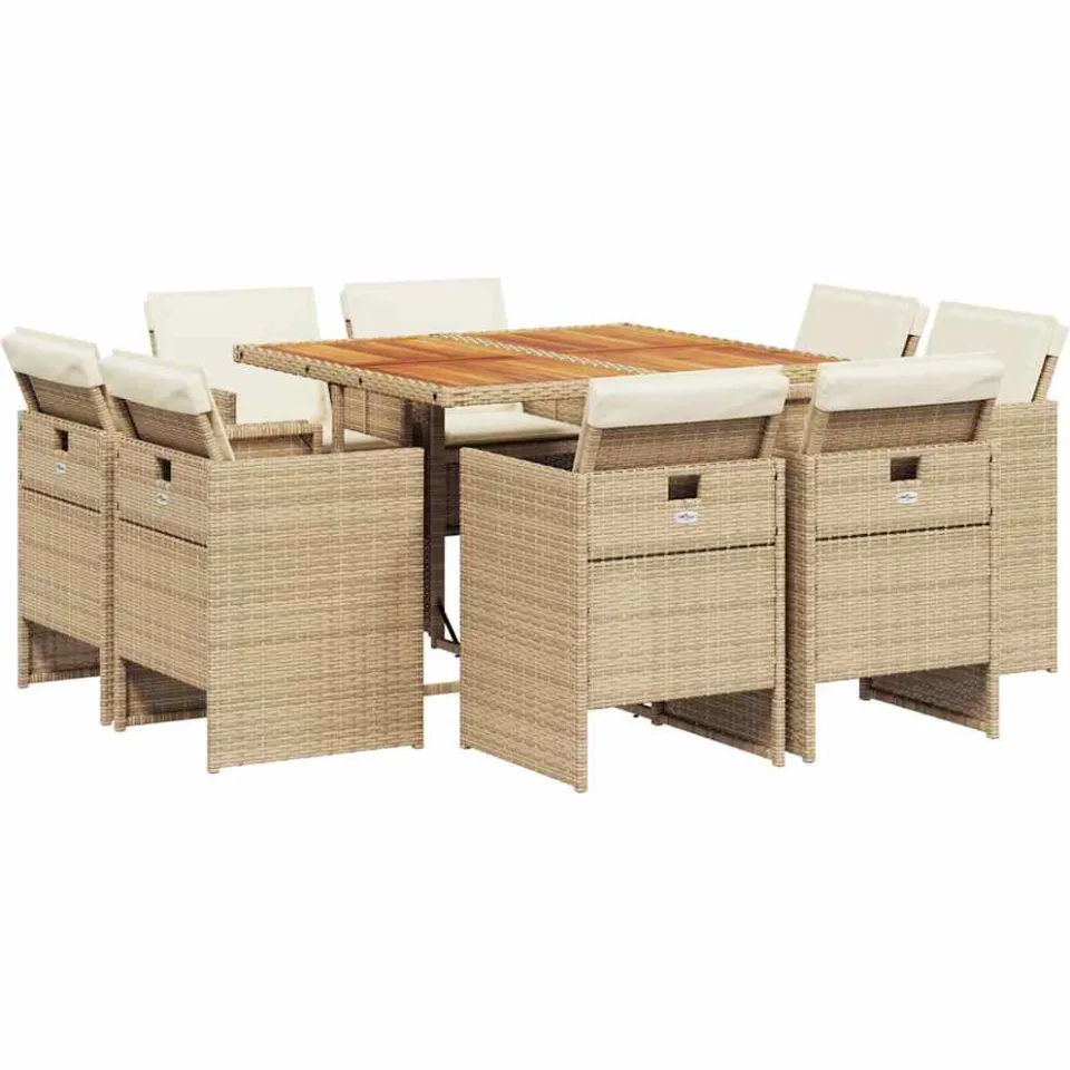 vidaXL 9-delige Tuinset met kussens poly rattan beige, foto 4
