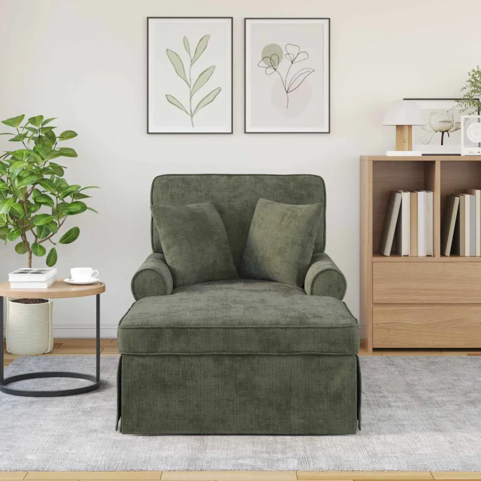 vidaXL Chaise Lounge met Rok met kussen Groen 157 x 91 x 91 cm ARES, foto 3