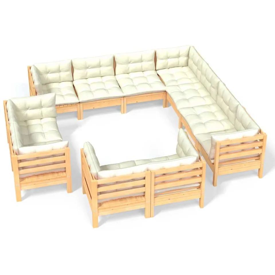 vidaXL 11-delige Loungeset met crèmekleurige kussens grenenhout, foto 4