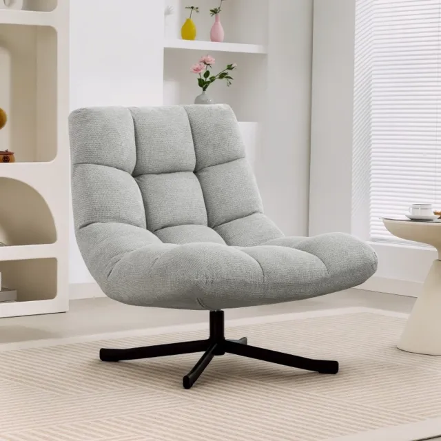 MODENUIT Draaifauteuil 95 x 75 x 90 cm - 360 Graden Draaibaar - Voor Leeshoek - Chenille - Lichtgrijs