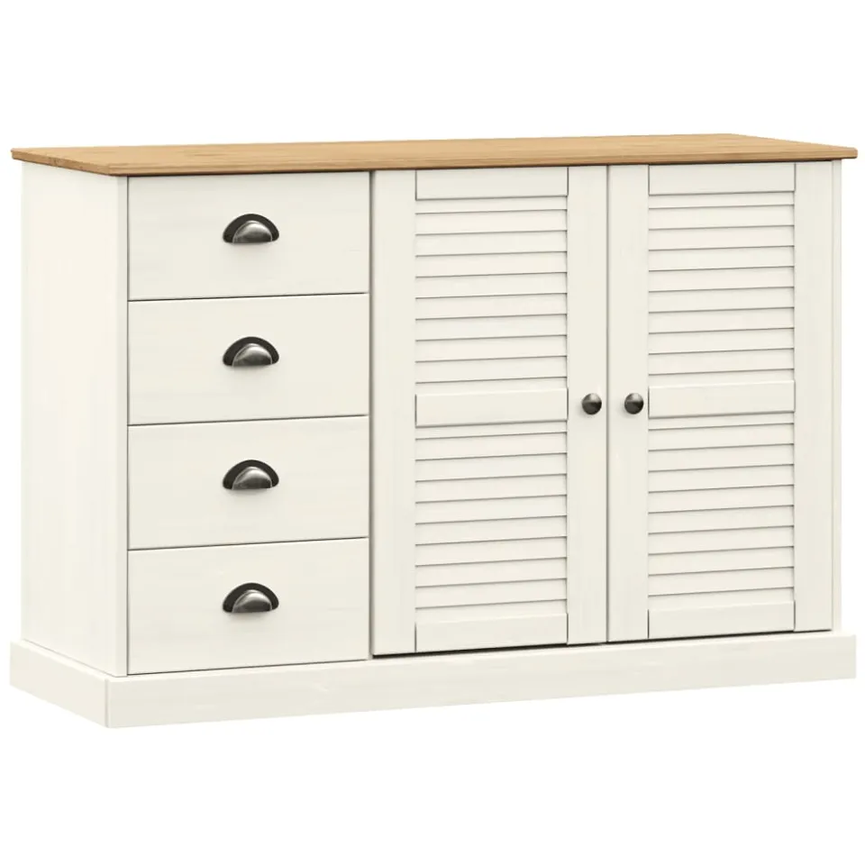 vidaXL Dressoir met lades VIGO 113x40x75 cm massief grenenhout wit, foto 3