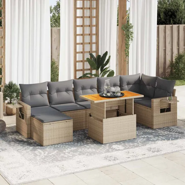 vidaXL 8-delige Loungeset met kussens poly rattan beige, foto 2