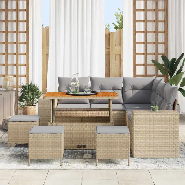 vidaXL Tuin Sofa Set 9 st Beige poly rattan, foto 2
