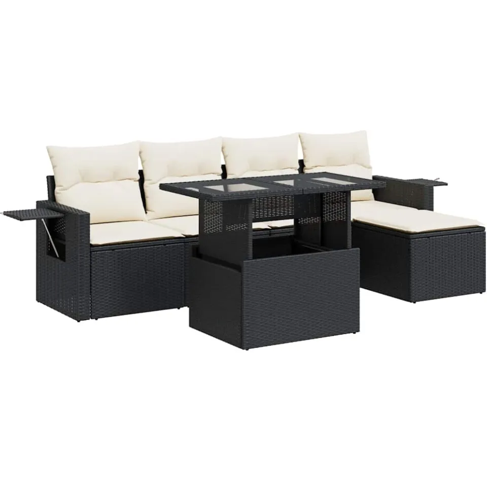 vidaXL 6-delige Loungeset met kussens poly rattan zwart, foto 3